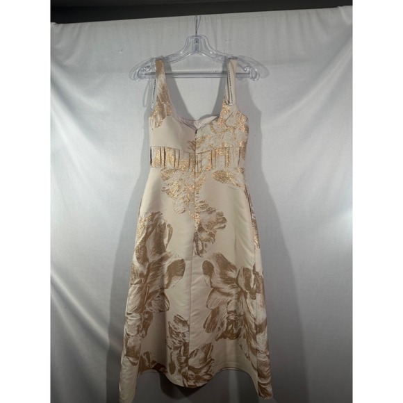 NWT $300 Kay Unger‎ [ 6 ] FLoral Jacquard Tea Length Dress in Champagne #J1761 - Picture 11 of 14